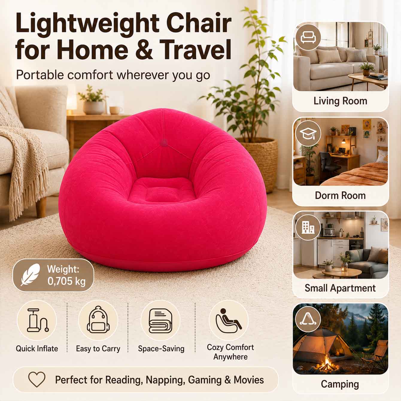 1PC Inflatable Bean Bag Chairs - огляд і ціна Outdoor Camping Couch