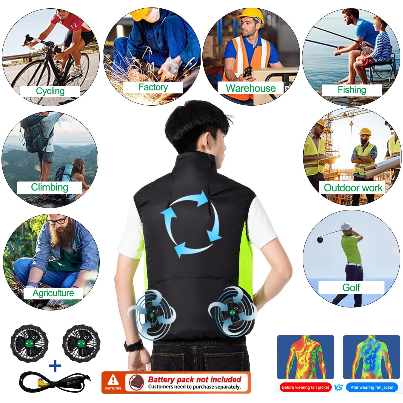 12V 5V USB Cooling 4 Fans Vest - огляд і ціна Outdoor Camping Air Conditioner